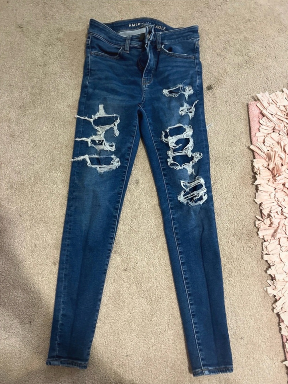 American Eagle Outfitters Women's Blue Ripped Skinny Jeans
